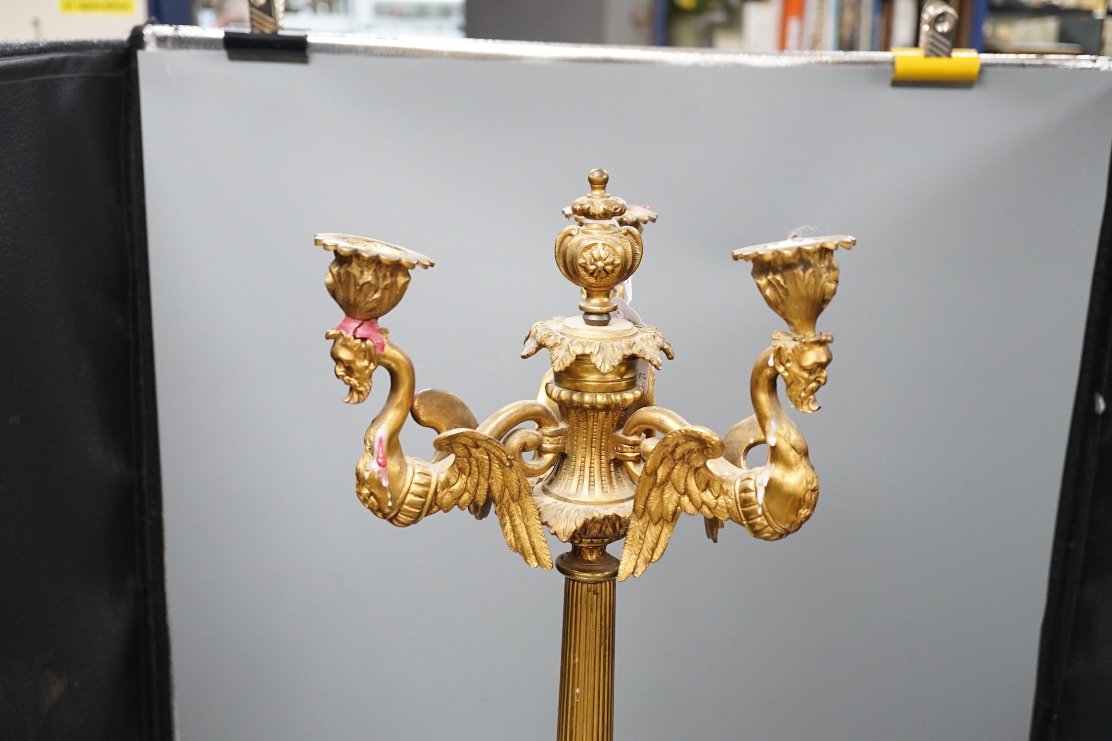 A tall 19th century French ormolu 3-light candelabrum, in Barbedienne style, 67cm high Height 67cm.